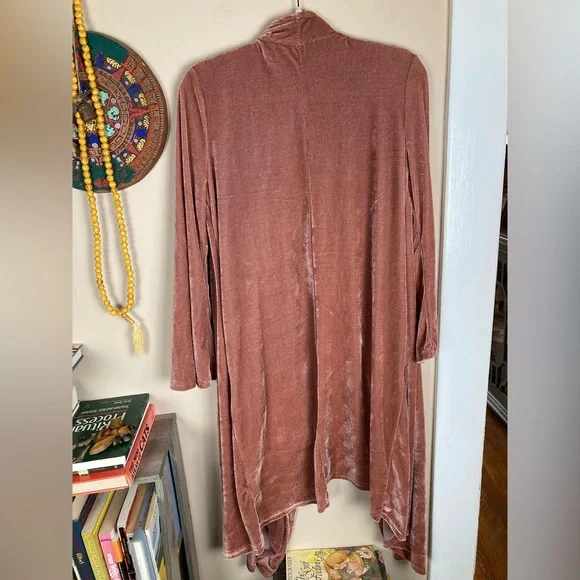 Suzanne Betro SB Mauve Pink Velvet Duster Kimono Cardigan Sz Large L - Picture 8 of 16